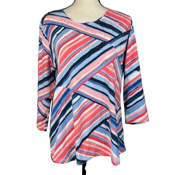 Allison Daley Large Top Geometric Rhinestones Stretch 3/4 Sleeve Round Neck - Picture 1 of 8